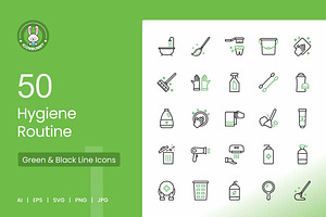 Hygiene Routine Green & Black Icons, an Icon by IconBunny