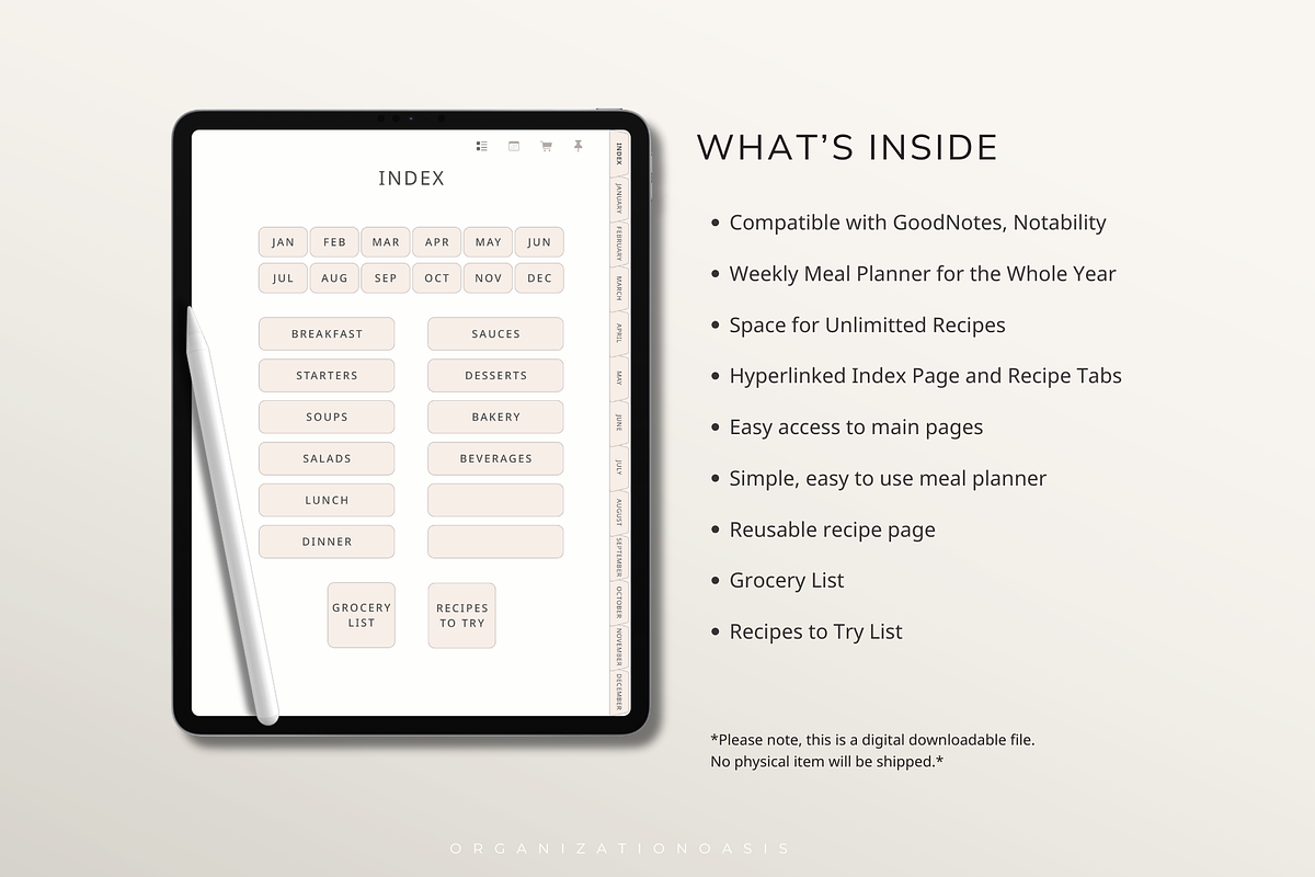 Digital Meal Planner for GoodNotes, a Templates & Theme by OrganizationOasisRo (Photo 3 of 10)