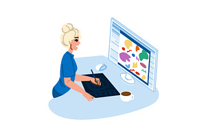 Female graphic designer working on, a Technology Illustration by pikepicture