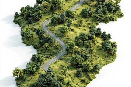 Winding Road through Lush Green Land, a Background Photo by Pixeness