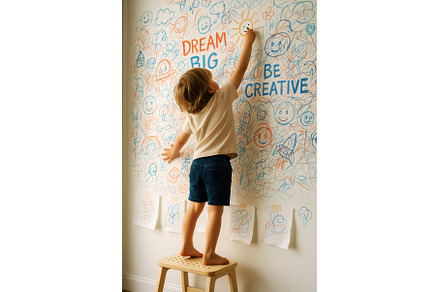 A young child standing on a stool, a School & Education Photo by Sergey Kotenev