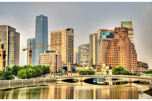Skyscrapers in shanghai stock photo containing city and architecture, an Architecture Photo by Leonid Andronov