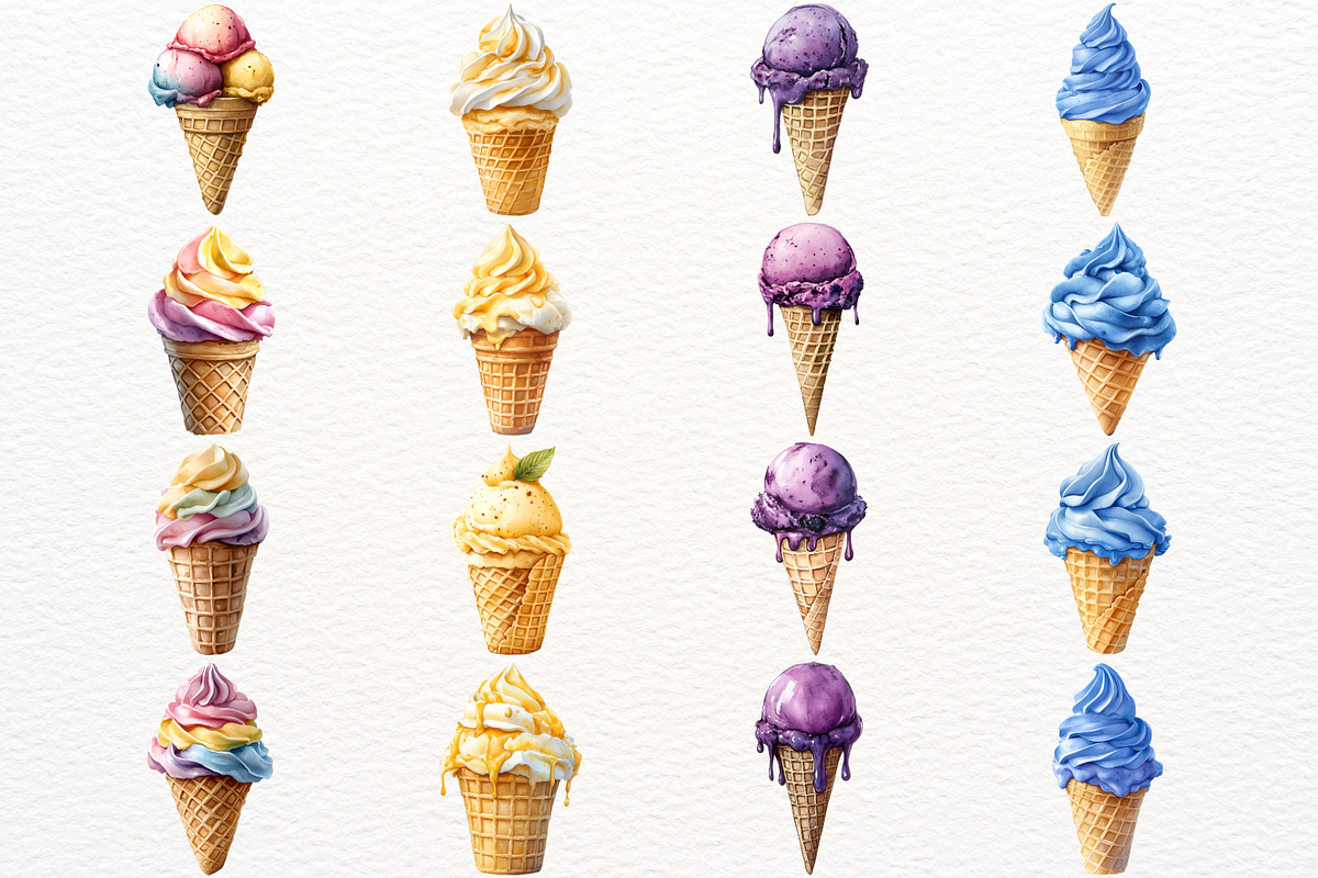 Watercolor Ice Cream PNG Dessert, a Food Illustration by SugarCloudStudioArt (Photo 4 of 6)
