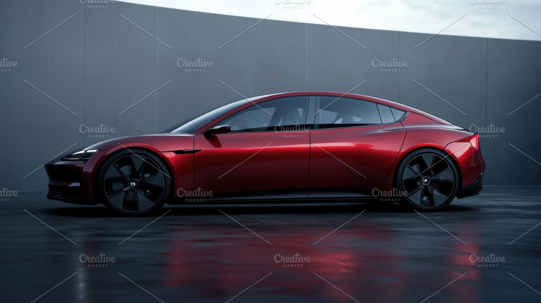 Red electric car under gray sky, a Photo by Beautiful things