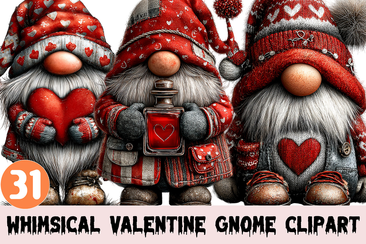 Whimsical Valentine Gnome Clipart, a Graphic by CitraGraphics (Photo 1 of 4)