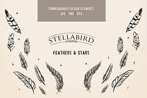 Feathers And Stars Vector Set