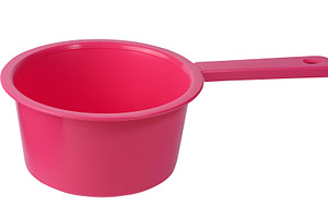Plastic kitchen ladle of bright pink color with long handle, iso, an Abstract Photo by ndanko