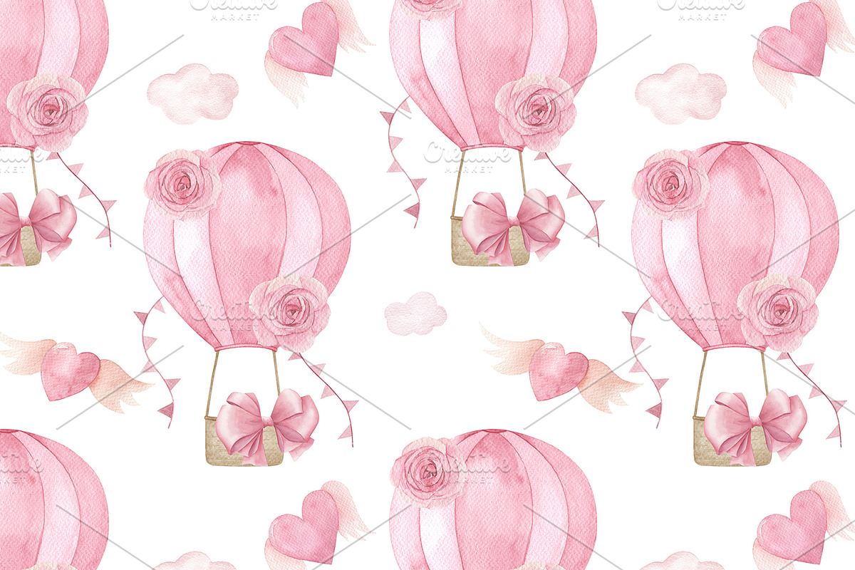 Pink Cute Balloon Pattern, a Decorative Illustration by Natikka Art (Photo 3 of 3)