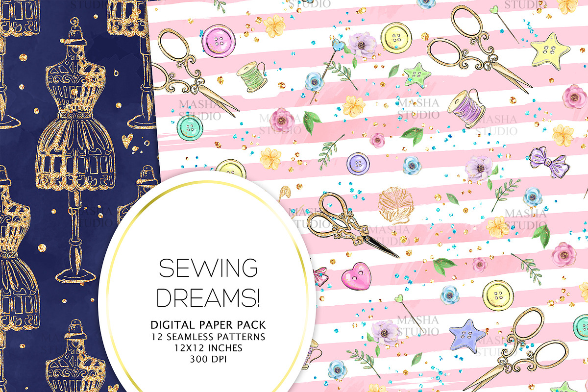 SEWING Digital Papers, a Work Illustration by Masha  Studio (Photo 5 of 7)