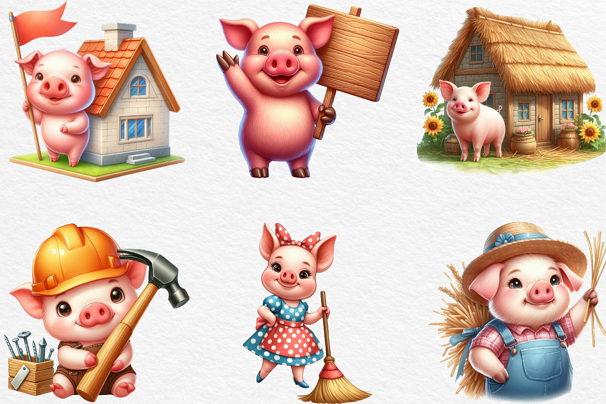 Three Little Pigs Clipart, an Illustration by Black Bird Studio (Photo 5 of 6)
