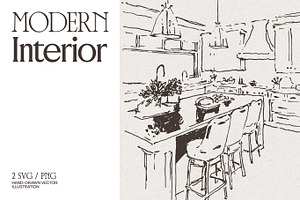 Modern Interior Sketch Illustrations, a Work Illustration by TheMountBirdStudio