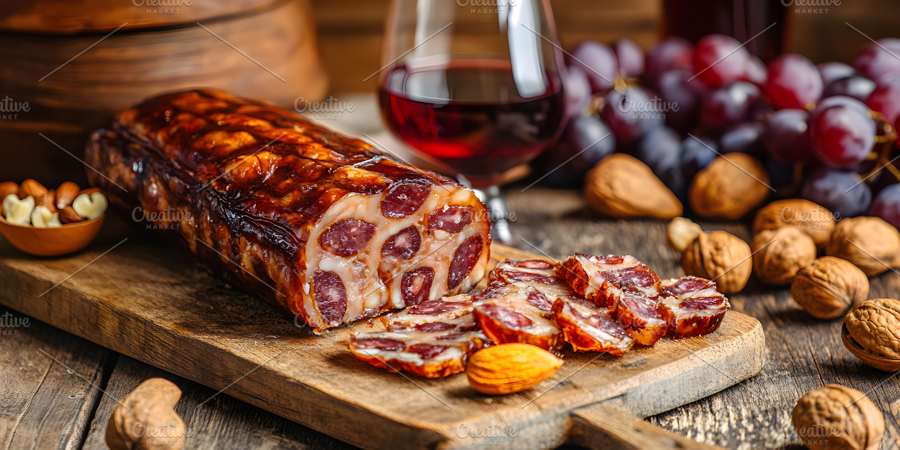 Traditional sausage with wine and nu, a Food & Drink Photo by Photostock