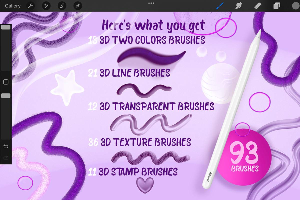 3D BRUSHES PROCREATE SET, a Brush Add-On by AlexandraArt (Photo 2 of 16)