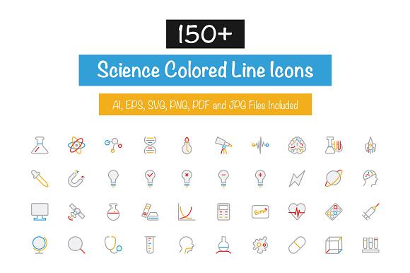 150+ Science Colored Line Icons preview 4