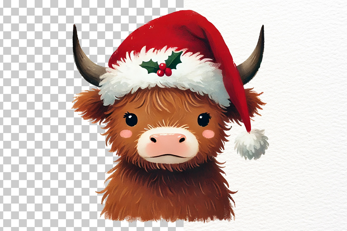 Christmas Highland Cow Clipart, an Animal Illustration by Nicolle's Colorful Art (Photo 9 of 10)