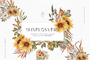 Sunflowers Watercolor Clipart