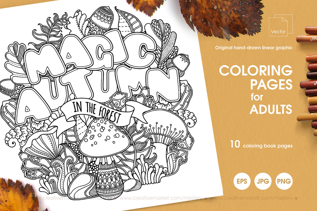 Magic Autumn Forest coloring pages, an Illustration by Color and Decor (Photo 1 of 6)