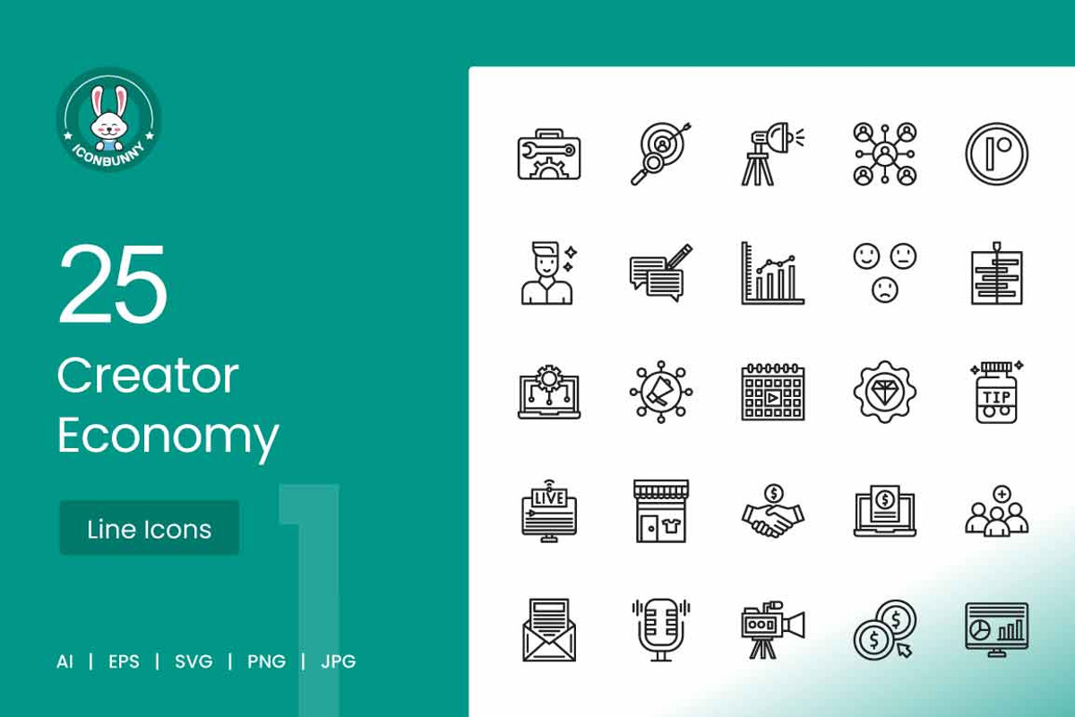 25 Creator Economy Line Icons, an Icon by IconBunny (Photo 1 of 2)