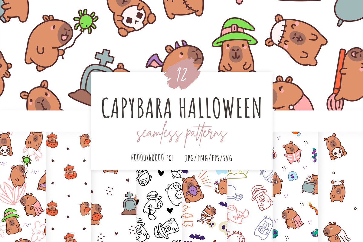 Capybara Halloween Patterns, a Pattern Graphic by Palau (Photo 1 of 9)