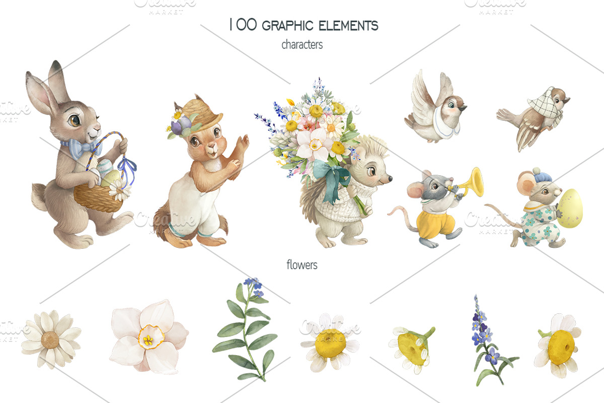 Watercolor Vintage Animal garden set, an Animal Illustration by TanyaSchuka (Photo 6 of 11)
