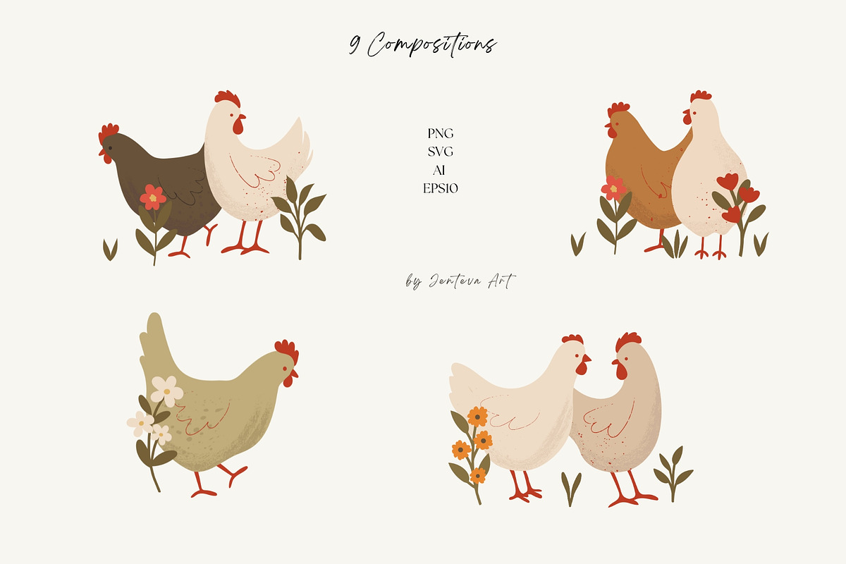 Cute Chickens & Florals Nursery Art, an Animal Illustration by Jenteva Art (Photo 5 of 16)