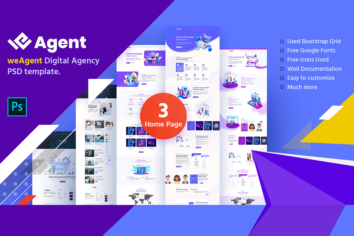 weAgent Digital Agency PSD Template, a Landing Page Template by Andit themes (Photo 1 of 8)