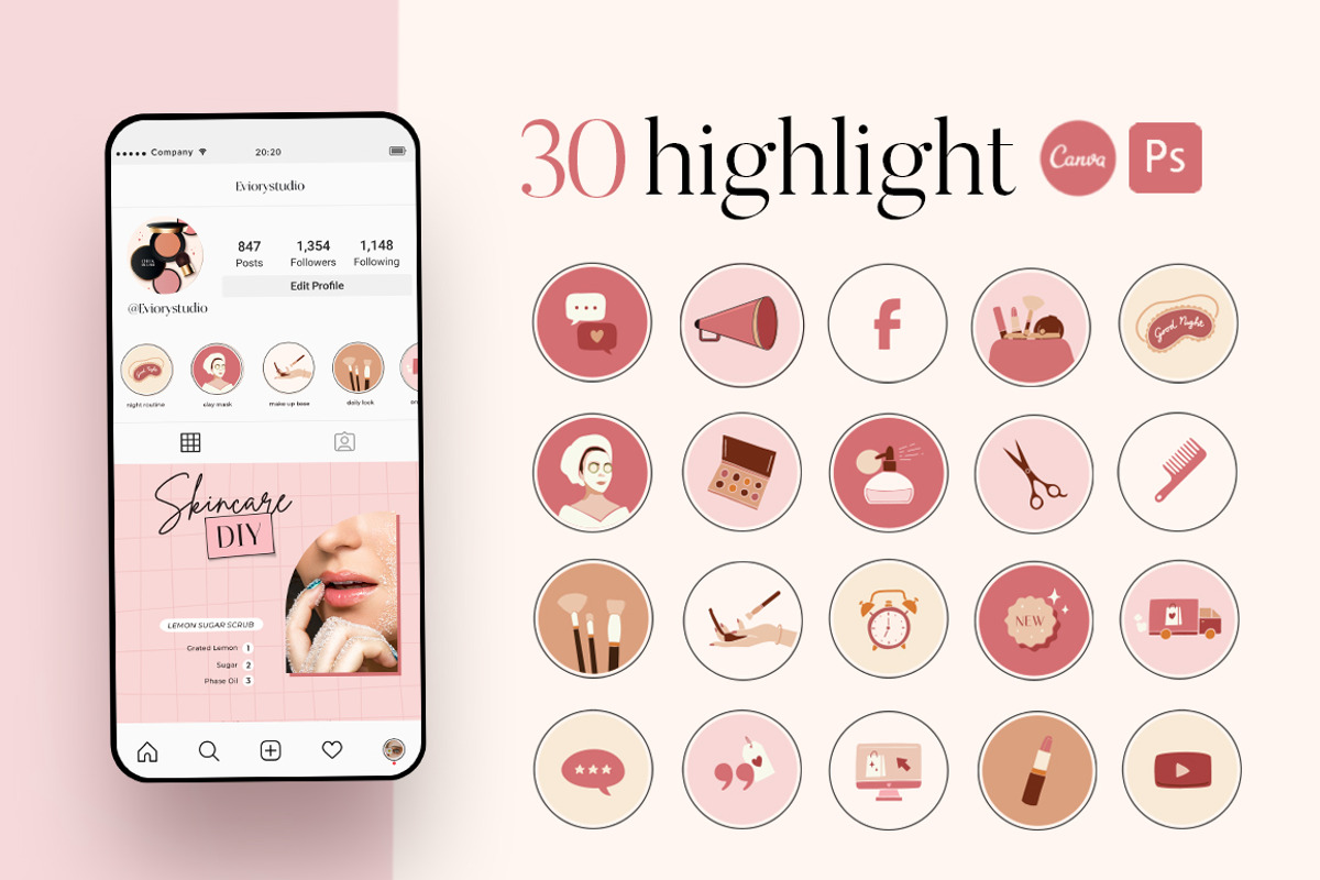 BUNDLE Highlight Instagram CANVA PS, a Social Media Template by Eviory