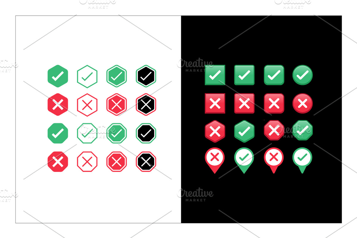 160 Check Mark & Cross Mark Symbols, an Object Graphic by WORAKAMON Design Studio (Photo 5 of 5)