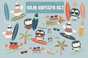 Silly Surfers clipart & paper set, an Illustration by Poppymoondesign