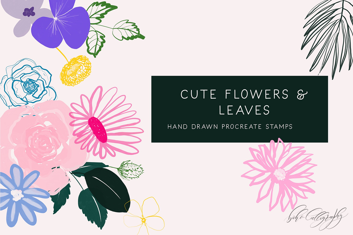 Flowers & Leaves Procreate Stamps, a Brush Add-On by BohoCalligraphy (Photo 1 of 9)