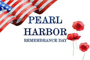 Pearl Harbor Remembrance Day. Greeting inscription. National holiday