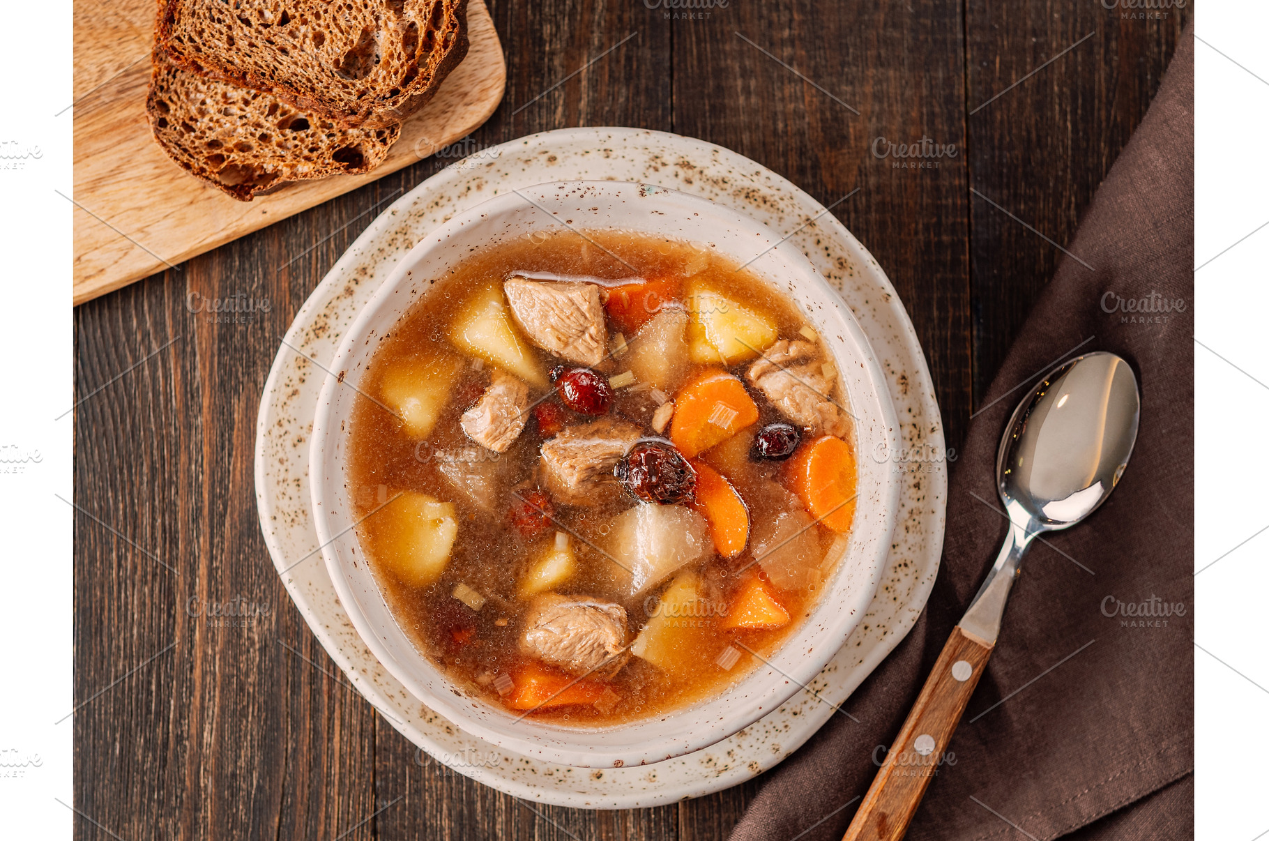 Clear soup with pork and vegetables, a Food & Drink Photo by Fascinadora