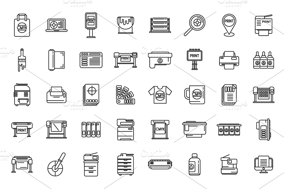 Digital printing icons set outline, a Technology Illustration by Ylivdesign