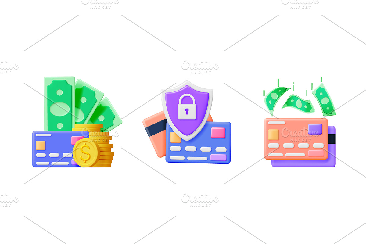 Money and credit card assets 3d icon, a Finance Illustration by Abscent