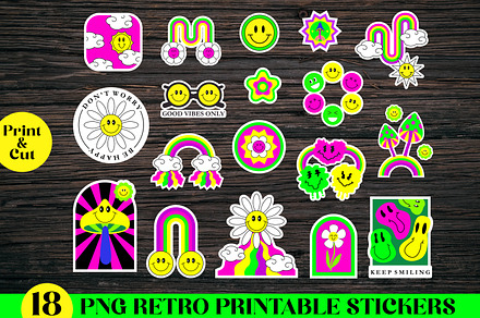 Retro psychedelic smiley stickers