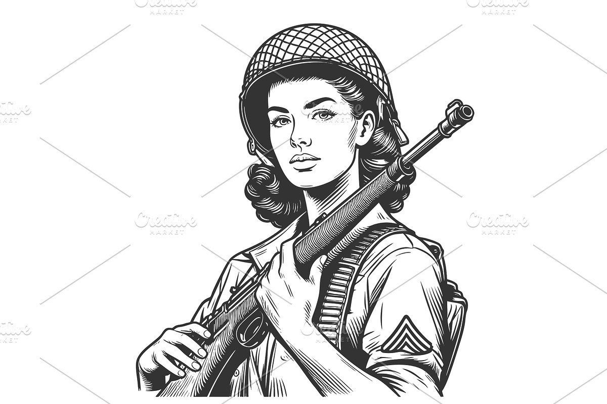 Female Soldier Holding Rifle vector, an Illustration by AlexArt