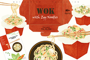 Egg Noodles Watercolor Recipe Set, a Food Illustration by Sunshine Art