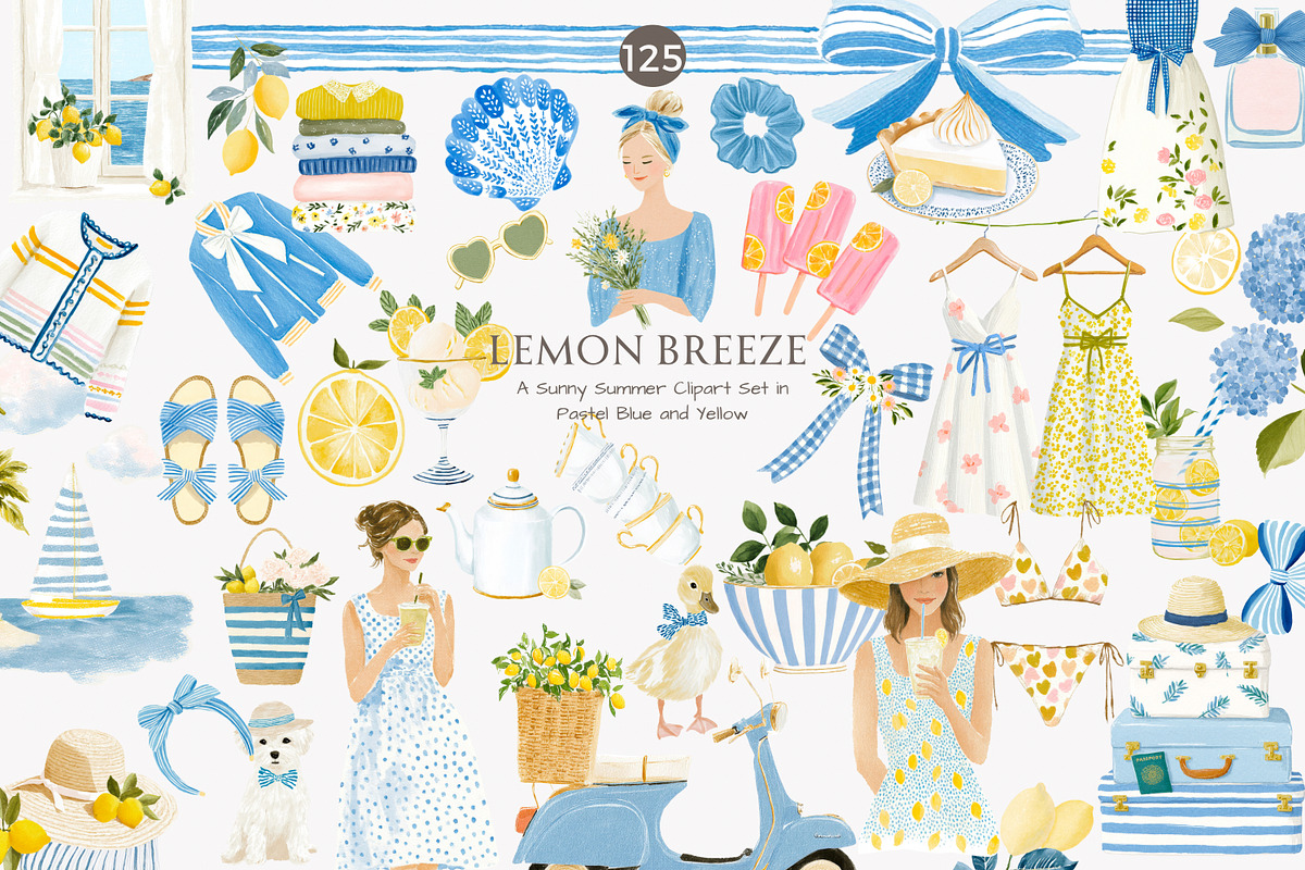 lemon clipart summer fashion clipart, a Decorative Illustration by Patishop Art (Photo 1 of 10)