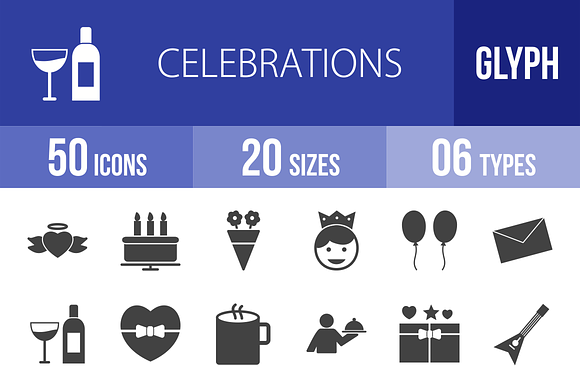 50 Celebrations Glyph Icons