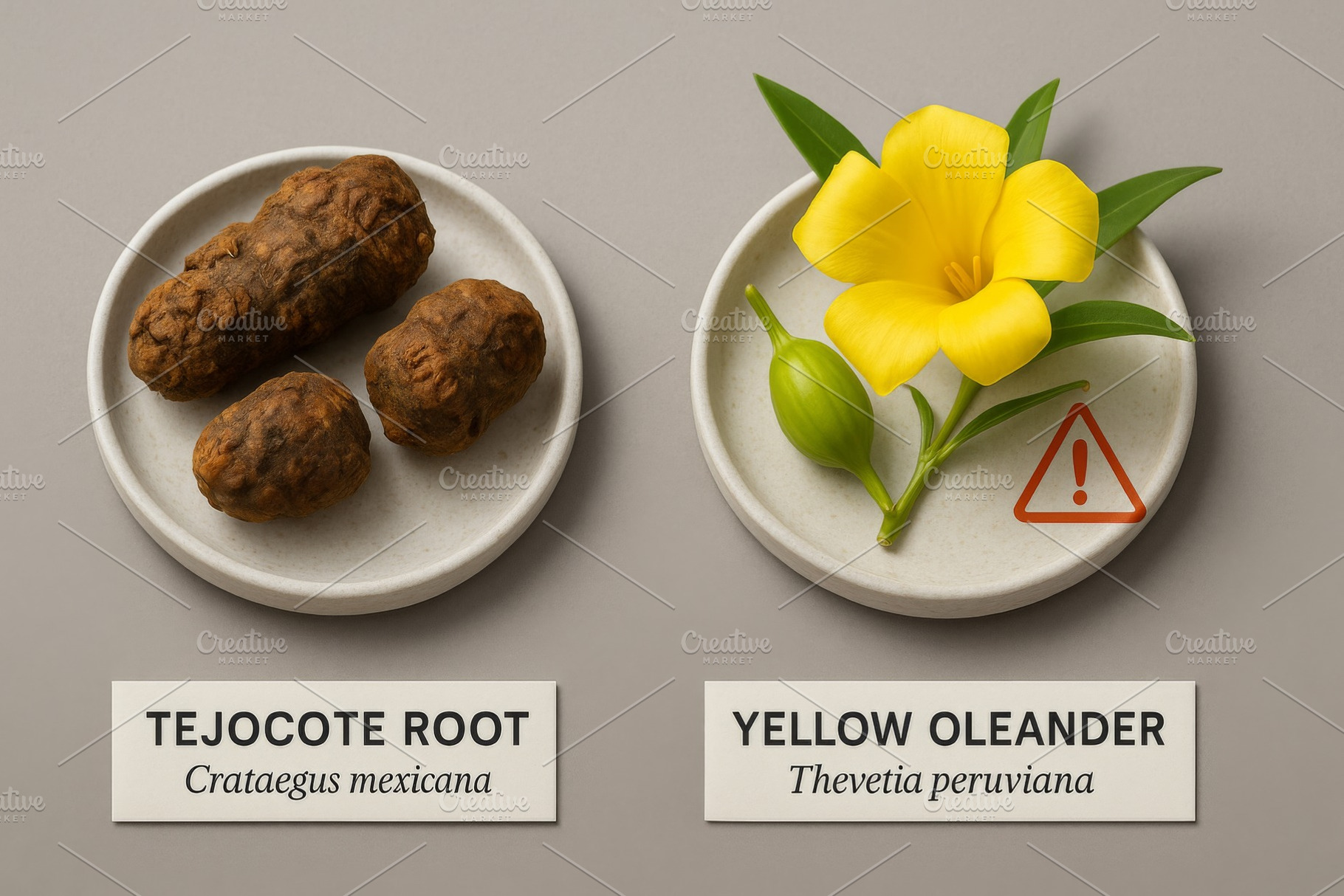 Tejocote root and yellow oleander on, a Photo by Dvoevnore photos