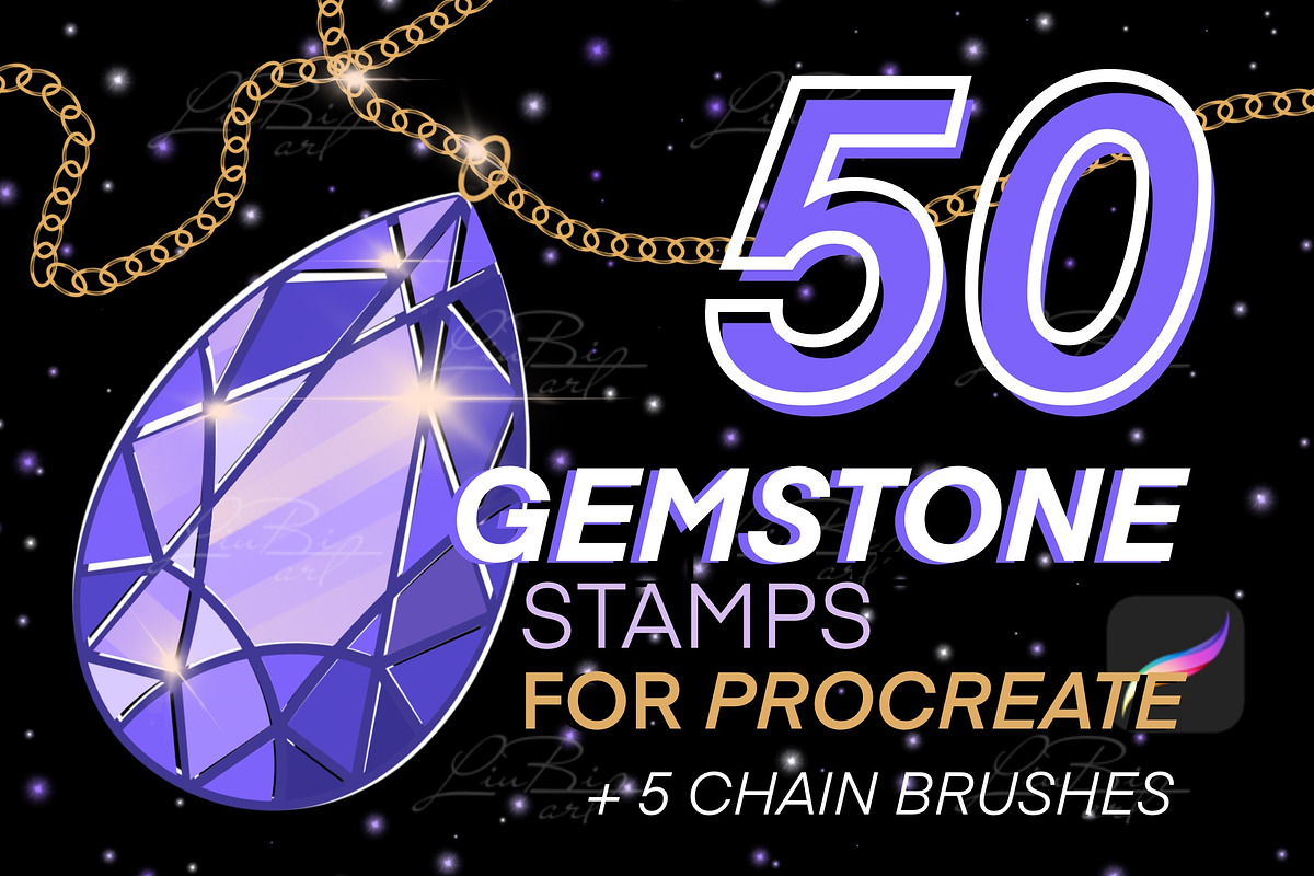 50 Procreate Gemstone Stamps Set, a Brush Add-On by LiuBi Art (Photo 1 of 4)