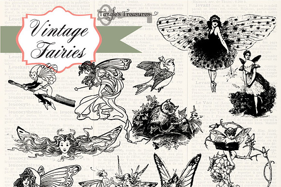 Vintage Fairies Clipart and Brushes preview 2