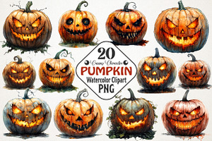 Creepy Pumpkin Character Watercolor, an Illustration by RobertsArt