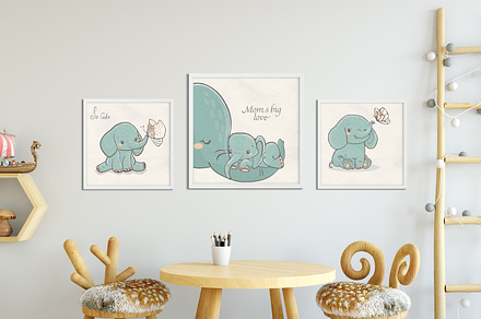 Baby Elephant Watercolor and vector