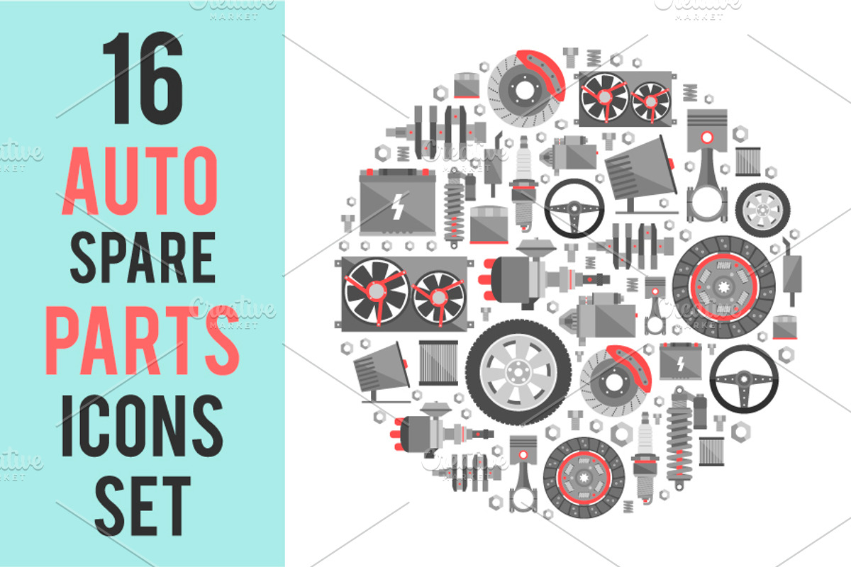 16 Auto Spare Parts Set, an Icon by Olha Kostiuk (Photo 3 of 10)