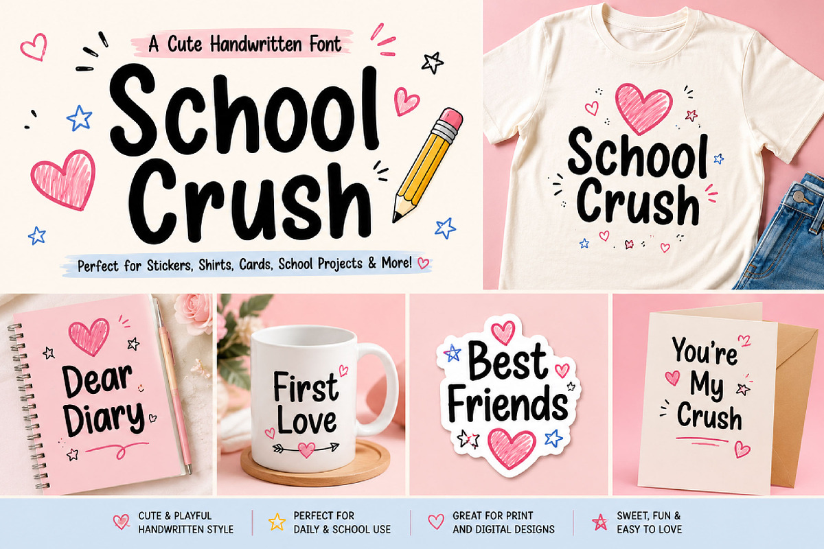 School Crush, a Script Font by Wow Magic (Photo 3 of 6)