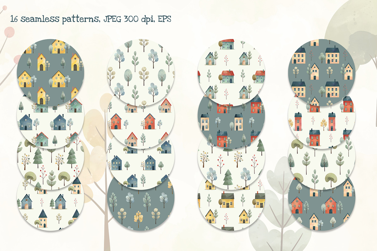Scandi Houses Watercolor Clipart Set, an Illustration by Hanna's ArtLab (Photo 3 of 8)
