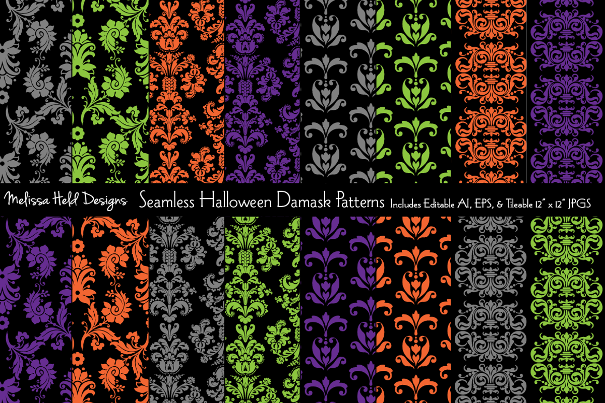 Seamless Halloween Damask Patterns