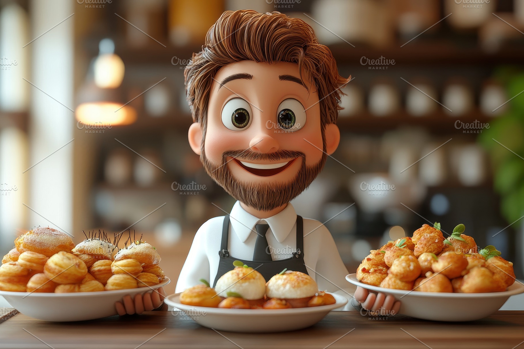 Chef presents three colorful platter, a Photo by Tanuart