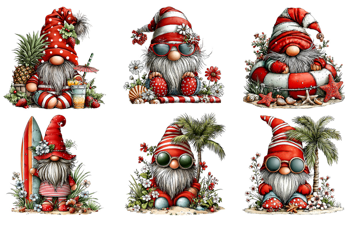 Watercolor Beach Gnome Clipart, an Illustration by SinaCreation (Photo 2 of 7)